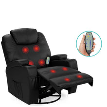 Load image into Gallery viewer, Black Swivel Heat &amp; Massage Recliner Chair 5 Modes Remote Control
