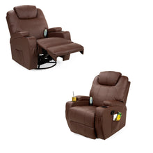 Load image into Gallery viewer, Brown Swivel Heat &amp; Massage Recliner Chair 5 Modes Remote Control
