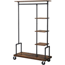 Load image into Gallery viewer, Farmhouse 5 Tier Laundry Pipe Garment Closet Rack Wheels

