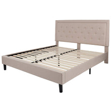 Load image into Gallery viewer, King Beige Upholstered Platform Bed Frame with Button Tufted Headboard
