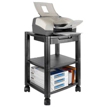 Load image into Gallery viewer, 3-Shelf Mobile Printer Stand with Organizer Drawer in Black

