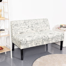 Load image into Gallery viewer, Modern Loveseat Sofa with Off-White Cursive Pattern Upholstery and Black Wood Legs
