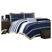 Load image into Gallery viewer, Twin / Twin XL Comforter Set in Navy White Khaki Stripes
