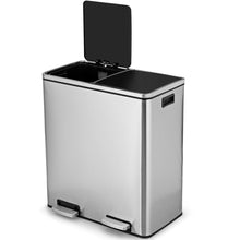 Load image into Gallery viewer, Modern Dual Compartment 16-Gallon Trash Can Recycle Bin with Step Pedal Design
