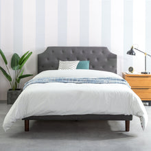 Load image into Gallery viewer, King size Upholstered Platform Bed with Grey Fabric Tufted Linen Headboard
