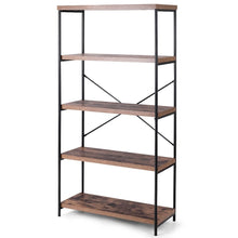 Load image into Gallery viewer, Industrial Metal Wood 5-Tier Bookcase Storage Rack Book Shelf
