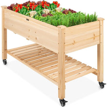 Load image into Gallery viewer, Solid Wood Locking Wheels Raised Mobile Garden Wood Planter Elevated Planter

