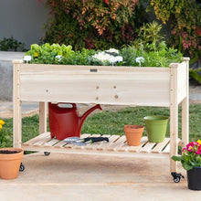 Load image into Gallery viewer, Solid Wood Locking Wheels Raised Mobile Garden Wood Planter Elevated Planter
