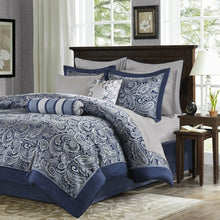 Load image into Gallery viewer, Queen size 12-piece Reversible Cotton Comforter Set in Navy Blue and White
