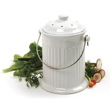 Load image into Gallery viewer, White Ceramic Compost Keeper/Bin with Odor Preventing Charcoal Filter
