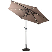 Load image into Gallery viewer, Tan 9-Ft Patio Umbrella with Steel Pole Crank Tilt and Solar LED Lights
