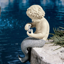 Load image into Gallery viewer, Young Little Sitting Mermaid Garden Statue with Oyster and Pearl
