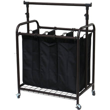 Load image into Gallery viewer, Bronze Black 3-Bag Laundry Sorter Hamper with Adjustable Clothes Hanging Bar
