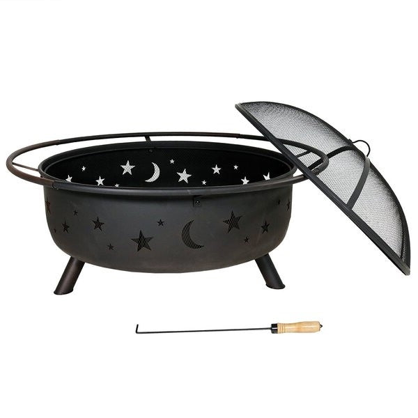 Steel Wood Burning Fire Pit with Spark Screen