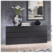 Load image into Gallery viewer, Modern 6 Drawer Double Dresser in Black Woodgrain Finish
