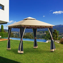 Load image into Gallery viewer, 10 x 10 Ft Outdoor Gazebo with Taupe Brown Vented Canopy and Mesh Side Walls
