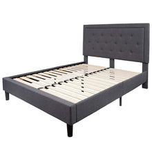 Load image into Gallery viewer, Queen size Dark Gray Fabric Upholstered Platform Bed Frame with Headboard

