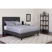 Load image into Gallery viewer, Queen size Dark Gray Fabric Upholstered Platform Bed Frame with Headboard
