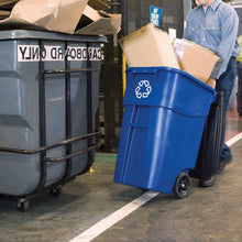 Load image into Gallery viewer, 50 Gallon Blue Commercial Heavy-Duty Rollout Recycler Trash Can Container
