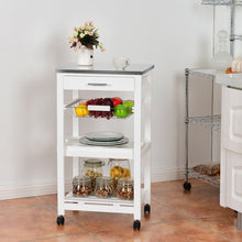 Load image into Gallery viewer, White Kitchen Cart with Storage Drawer and Stainless Steel Top
