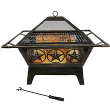Load image into Gallery viewer, Square Outdoor Steel Wood Burning Fire Pit with Star Design
