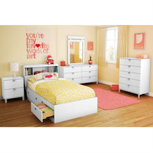 Load image into Gallery viewer, Twin size Modern Bookcase Headboard in White Wood Finish
