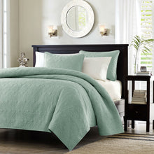 Load image into Gallery viewer, Full / Queen Seafoam Blue Green Quilted Coverlet Quilt Set with 2 Shams
