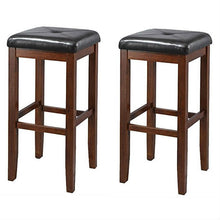 Load image into Gallery viewer, Set of 2 Vintage Mahogany Stools with Black Upholstered Seat
