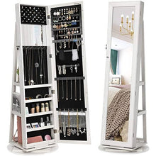 Load image into Gallery viewer, 360 Degree Swivel White Wash Full Length Mirror Locking Jewelry Armoire
