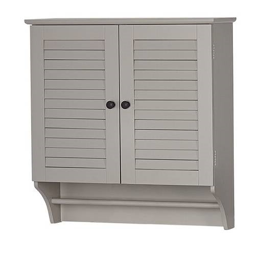 Wall Mounted Bathroom Cabinet with Shelves and Towel Bar in Taupe
