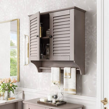 Load image into Gallery viewer, Wall Mounted Bathroom Cabinet with Shelves and Towel Bar in Taupe

