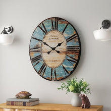 Load image into Gallery viewer, Turquoise Oversized Distressed Paris Wood Wall Clock
