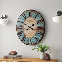 Load image into Gallery viewer, Turquoise Oversized Distressed Paris Wood Wall Clock
