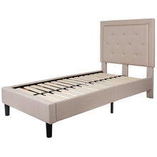 Load image into Gallery viewer, Twin Beige Fabric Upholstered Platform Bed with Button Tufted Headboard
