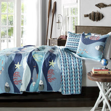 Load image into Gallery viewer, Twin Blue Serenity Sea Fish Coral Coverlet Quilt Bedspread Set
