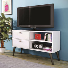 Load image into Gallery viewer, White Grey Wood Modern Classic Mid-Century Style TV Stand Entertainment Center
