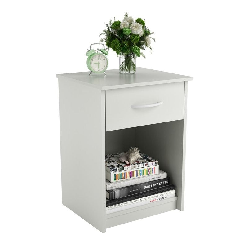 Bedroom 1-Drawer End Table Nightstand in White Wood Finish