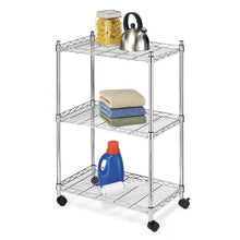 Load image into Gallery viewer, 3-Tier Metal Cart on Wheels for Kitchen Microwave Bathroom Garage
