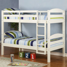 Load image into Gallery viewer, White Wood Twin over Twin Bunk Bed with Ladder and Guardrail
