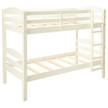 Load image into Gallery viewer, White Wood Twin over Twin Bunk Bed with Ladder and Guardrail
