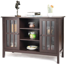 Load image into Gallery viewer, Brown Wood Sofa Tale Console Cabinet with Tempered Glass Panel Doors
